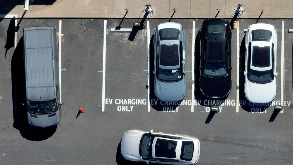 A Polestar electric car prepares to park at an EV charging station on July 28, 2023 in Corte Madera, California.