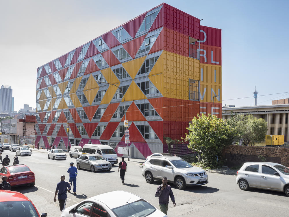 The Drivelines Studios building in Johannesburg, designed by the architectural firm LOT-EK, is made out of 140 upcycled shipping containers.