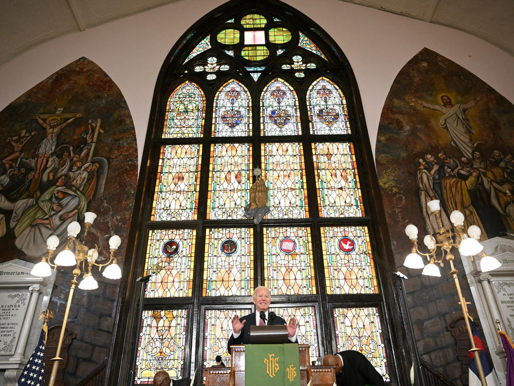 President Biden was giving a campaign speech at Mother Emanuel AME Church in Charleston, S.C., when protesters interrupted with calls for a cease-fire in Gaza.