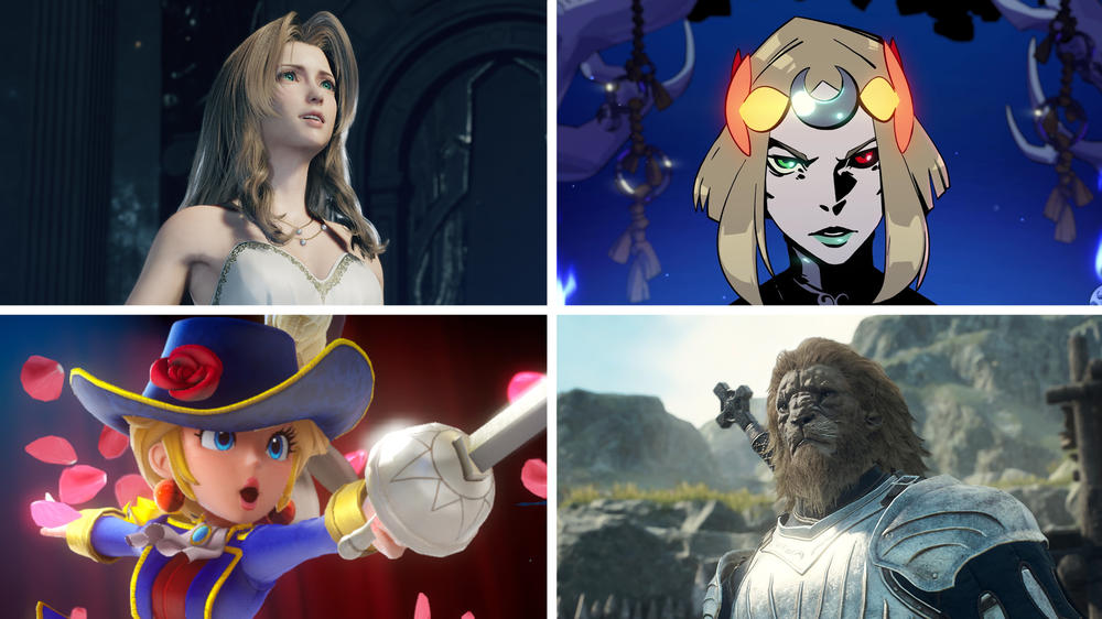 Clockwise from the top-left: Final Fantasy 7: Rebirth, Hades 2, Dragon's Dogma 2, Princess Peach: Showtime!