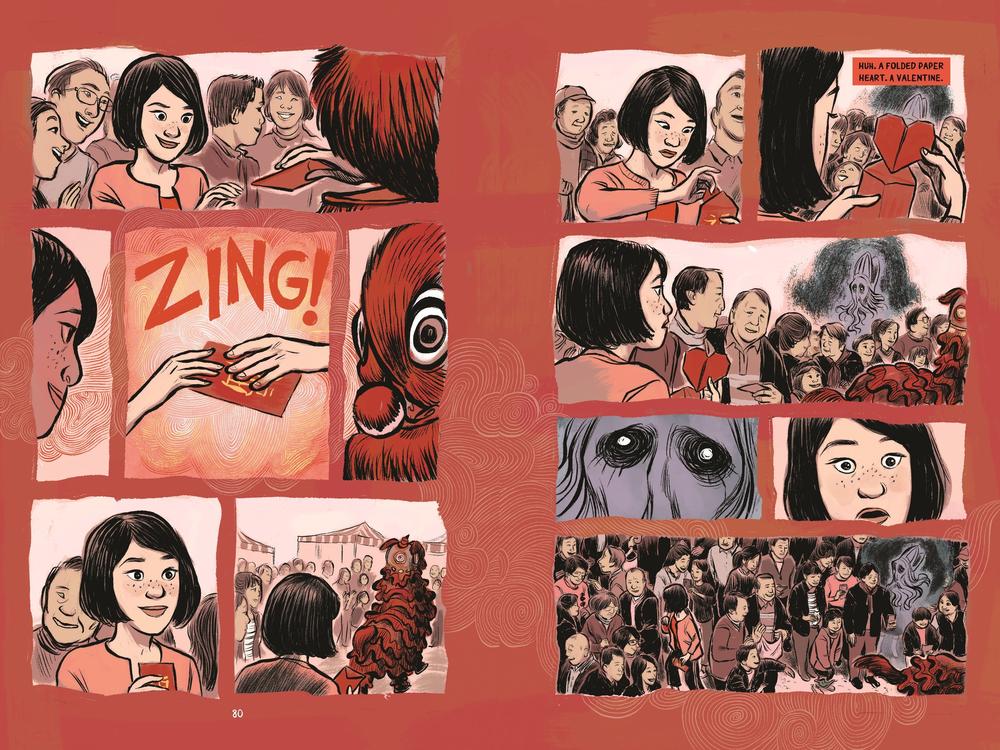 Panels from a <em>Lunar New Year Love Story,</em> by Gene Luen Yang and LeUyen Pham.