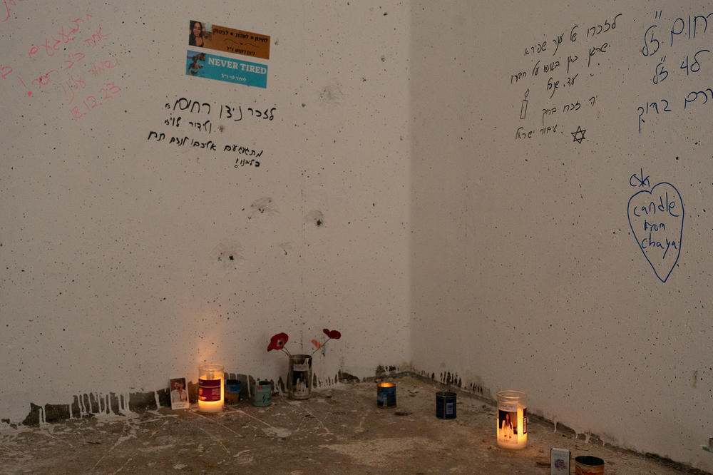 The inside of a shelter that was the site of an attack by Hamas militants on Oct. 7 is seen in southern Israel on Dec. 28.