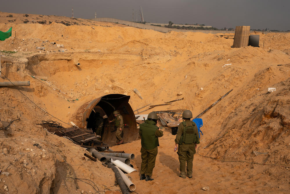 This picture taken during a media tour organized by the Israeli military on Dec. 27 shows a tunnel that Hamas reportedly used to attack Israel through the Erez border crossing on Oct. 7. The Israeli army said it had uncovered the biggest Hamas tunnel in Gaza so far, just a few hundred yards from the Erez border crossing.