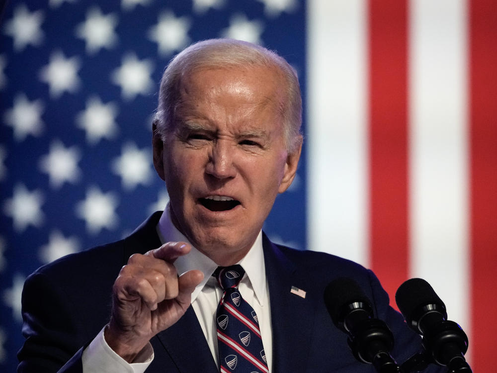 President Biden speaks during a campaign event in Blue Bell, Pa. — his first campaign speech of 2024 — where he made a point of calling former President Donald Trump a 