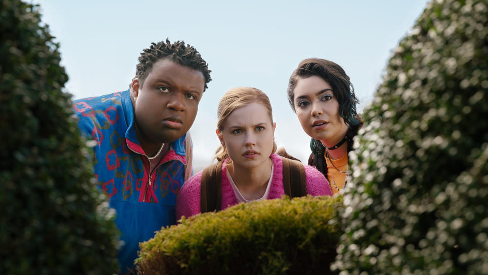 Jaquel Spivey plays Damian, Angourie Rice plays Cady and Auli'i Cravalho plays Janis in Mean Girls from Paramount Pictures. Photo: Jojo Whilden/Paramount © 2023 Paramount Pictures.