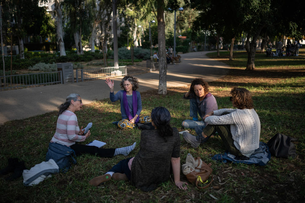 The Mothers' Cry, a group of mothers of Israeli soldiers and other concerned Israelis seeking an end to the Gaza war, holds its first meeting in Tel Aviv, Israel, on Dec. 29, 2023.