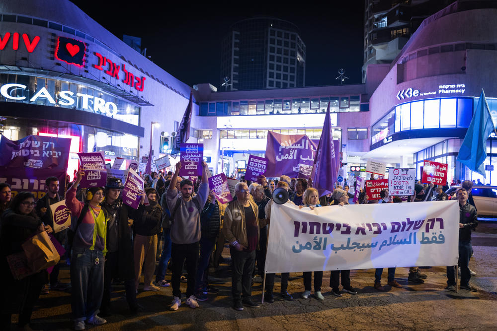 Hundreds of protesters gather at a rare anti-war rally in Tel Aviv on Jan. 18. The crowd was made up of people of all ages, many belonging to groups that have long called for an end to Israel's occupation of Palestinian territories. <a href=