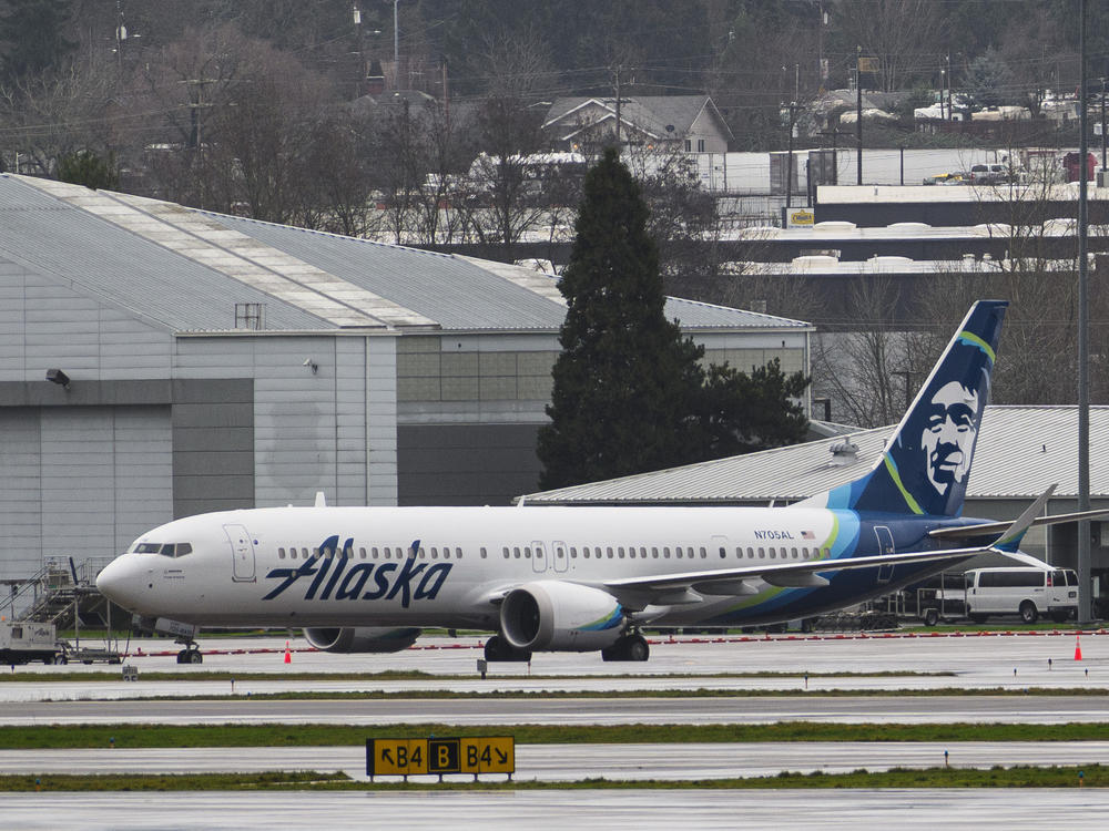 An Alaska Airlines Boeing 737 MAX 9 aircraft is seen at Portland International Airport on January 9, 2024 in Oregon. The plane made an emergency landing following a midair fuselage blowout on Jan. 5.