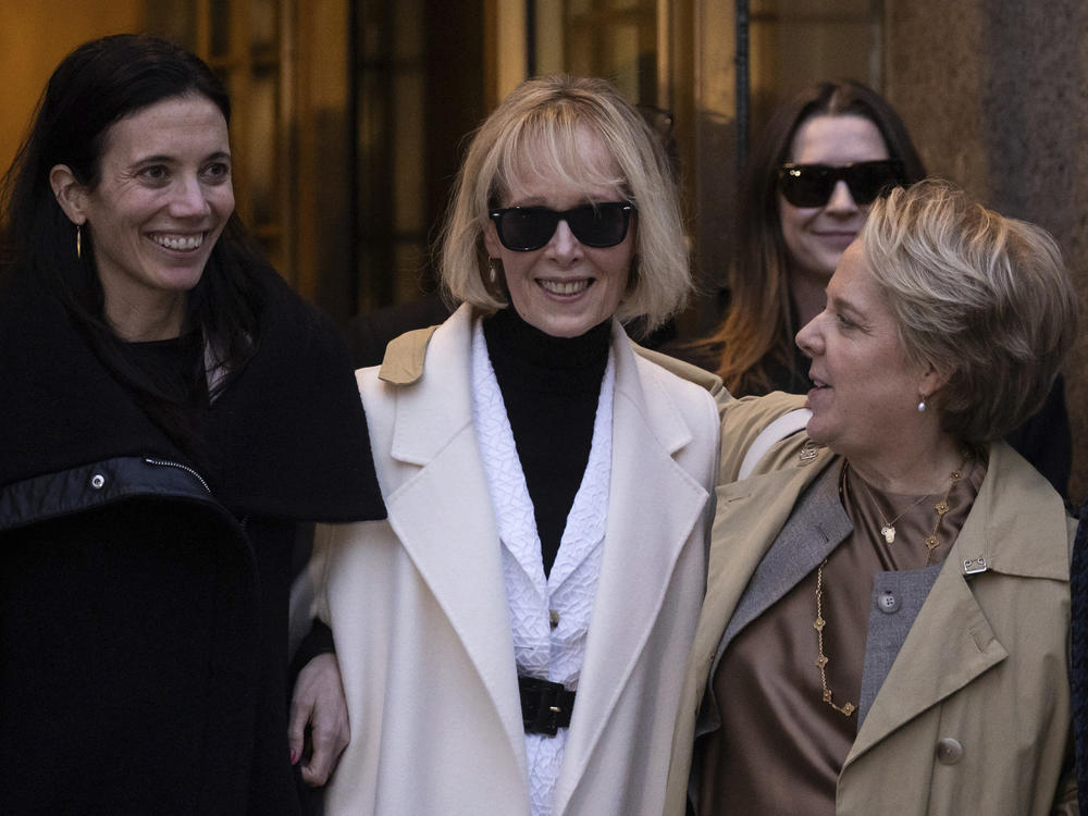 E. Jean Carroll leaves a New York court on Friday after a jury order former President Donald Trump $83.3 million for defaming her.