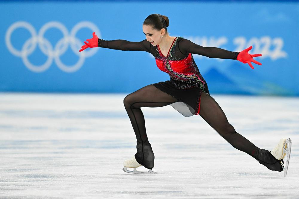 Russia's Kamila Valieva competes in the women's free skate event during the Beijing 2022 Winter Olympic Games on February 17, 2022.