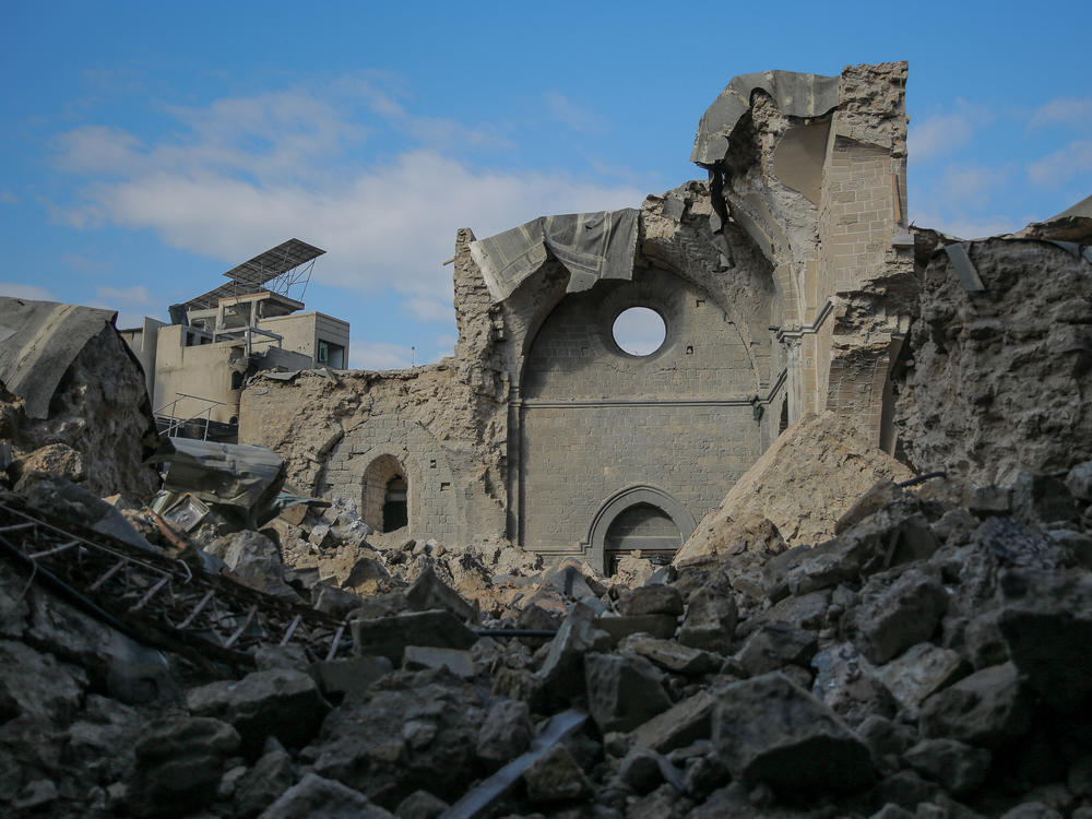 What is left of the Omari Mosque. It was Gaza's oldest Muslim house of worship and previously a Crusader church. The Israeli army said it bombed the mosque to target militants and a tunnel shaft inside.