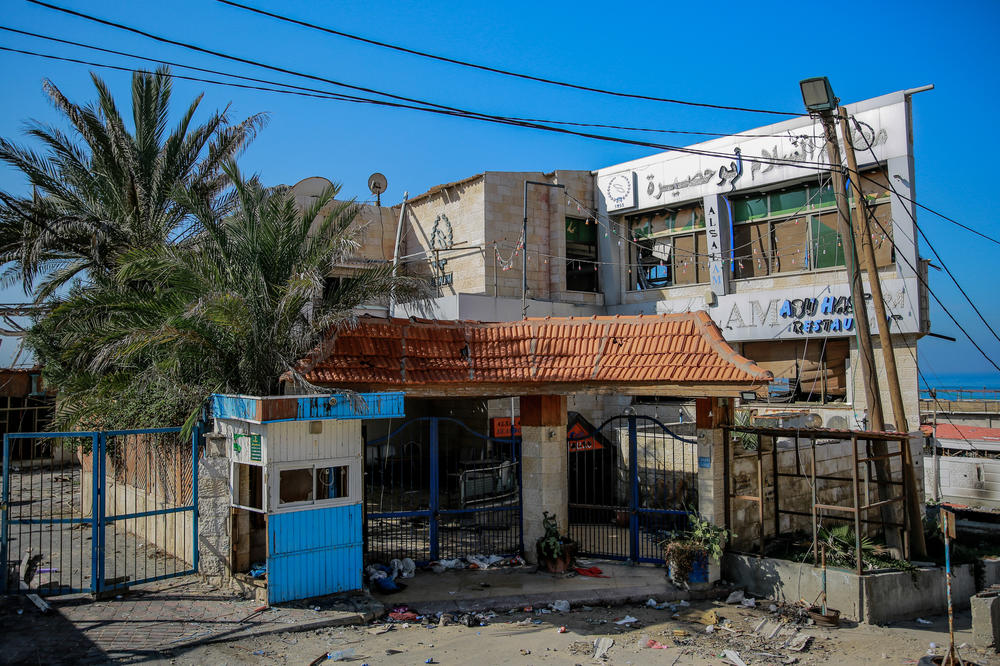 The fish restaurant has been damaged in the Israeli bombardment of Gaza City.