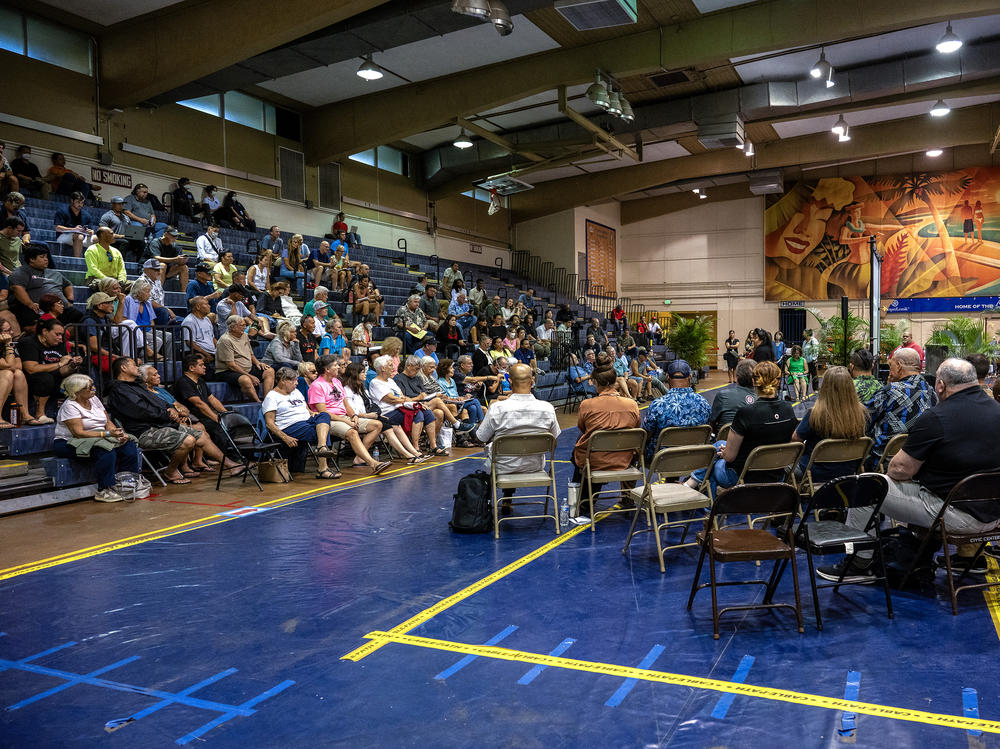 A weekly community meeting is held at the Lahaina Civic Center. Six months after the deadly fires, residents are are still in limbo as the complex task of the clean up still has a long way to go.
