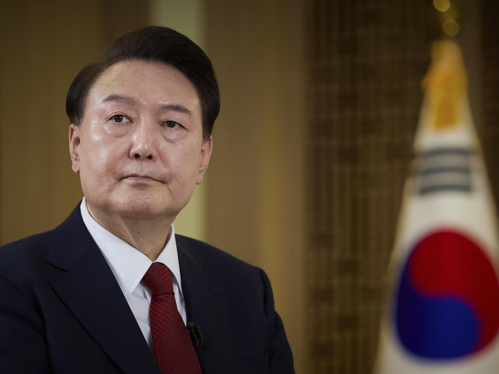 In this image released Feb. 7, 2024, by the Office of the President of South Korea, South Korean President Yoon Suk Yeol gives a pre-recorded interview to the KBS network at the presidential office, on Sunday, Feb. 4, 2024, in Seoul, South Korea.