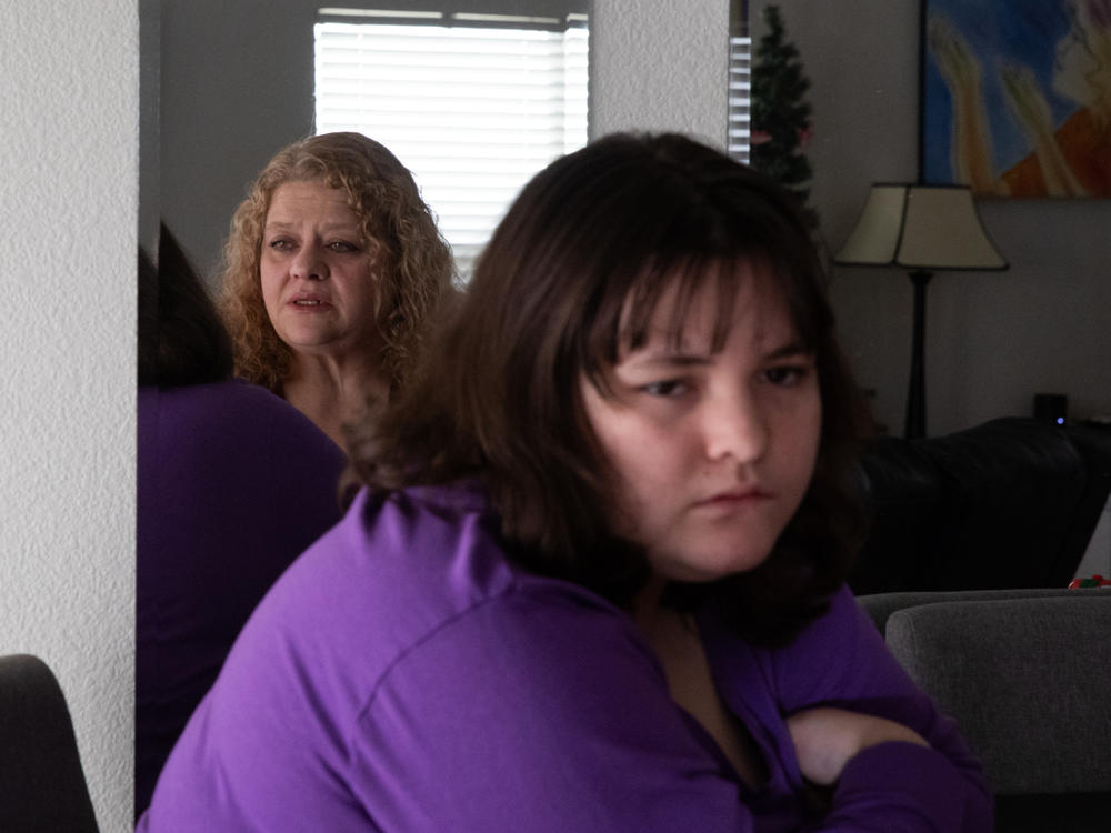 Melody and her daughter Angeleena O'Connor, 16, at their home in Las Vegas. Angeleena has autism in addition to anxiety, bipolar disorder and intermittent explosive disorder, among other diagnoses that can cause violent outbursts.
