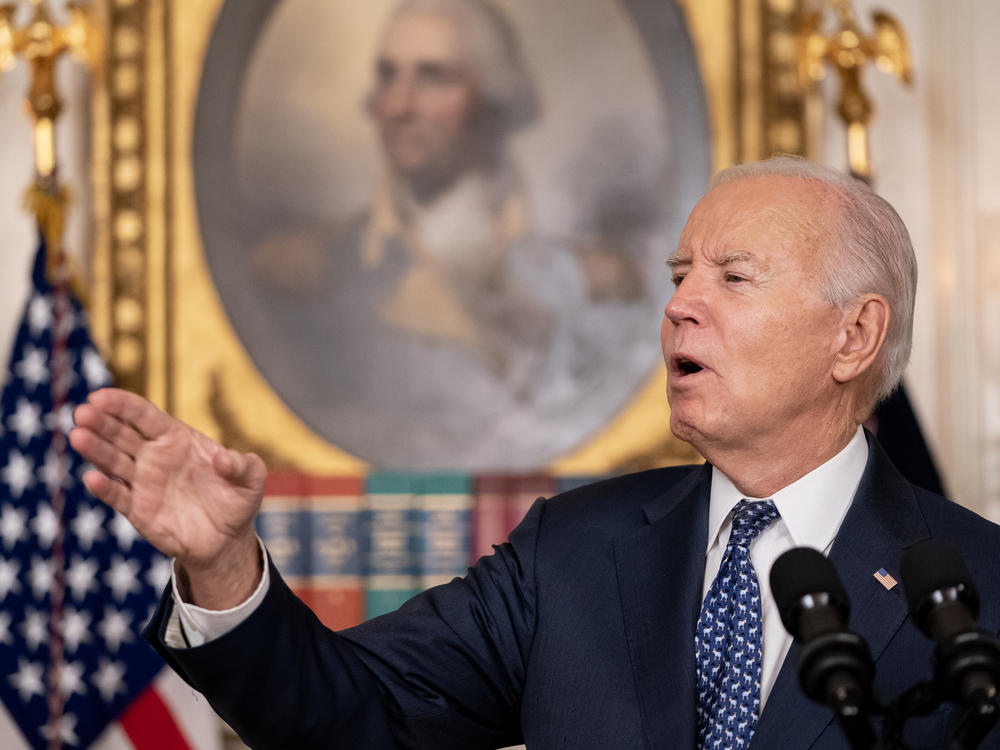 President Biden speaks at the White House on Feb. 8, 2024 in Washington, DC., where he sought to emphasize his cooperation with the investigation and defended his fitness for office.
