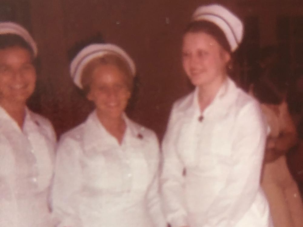 JoAnne Foley (middle) as a young nurse.