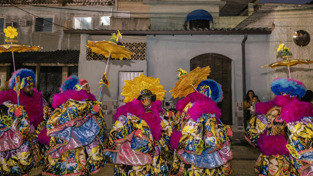 Bate-bola crew Bem Feito goes out during Carnival celebrations in Pedra de Guaratiba, a neighborhood in Rio de Janeiro, on Feb. 11.