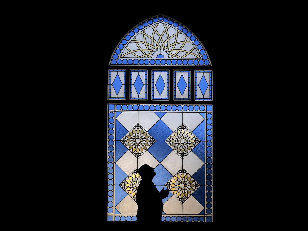A Muslim man prays at Al Farooq Omar Bin Al Khattab Mosque on April 02, 2022 in Dubai, United Arab Emirates.