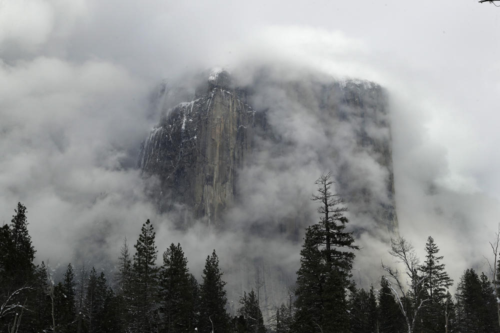 Fog covers El Capitan, concealing the shot many visitors come looking for in late winter.