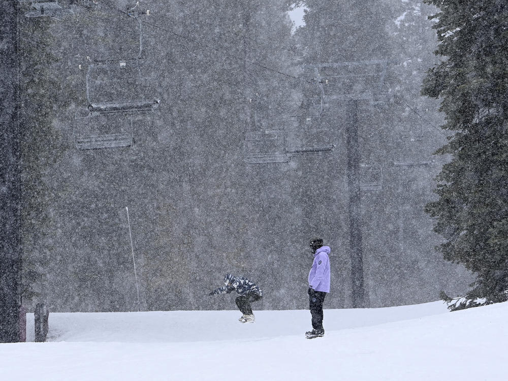 Skiers enjoy a day of skiing and snow fall at North Star California Resort on Thursday, Feb. 29, 2024, in Truckee, Calif.