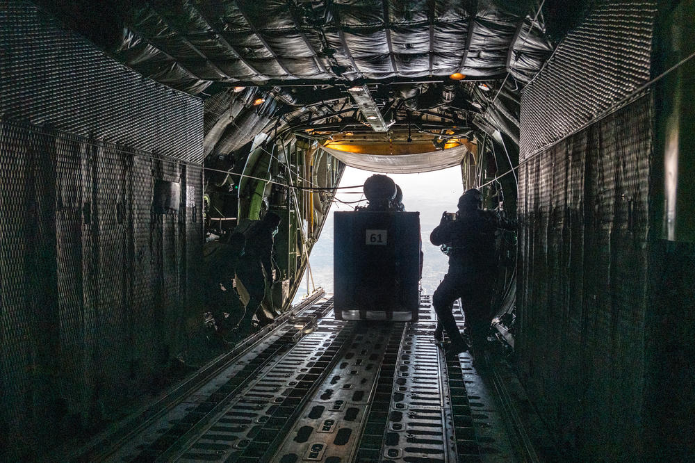 Aboard a Jordanian Air Force plane on an aid air-drop mission over Gaza on Thursday.