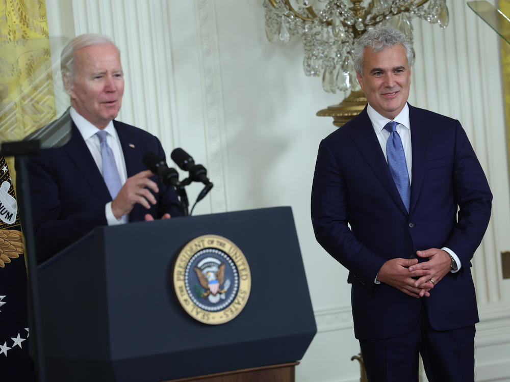 Chief of Staff Jeffrey Zients, pictured with President Biden in February 2023, spoke to NPR's <em>Morning Edition</em> ahead of the president's 2024 State of the Union address.