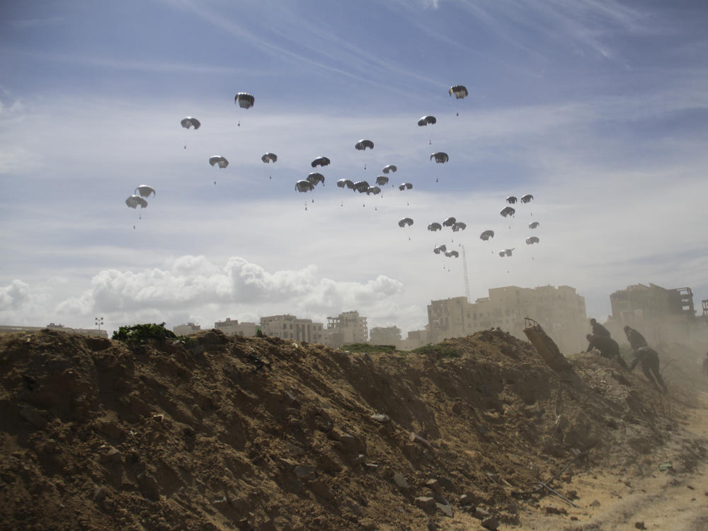 The U.S. airdrops humanitarian aid to Palestinians in Gaza City, Gaza Strip, on Saturday.
