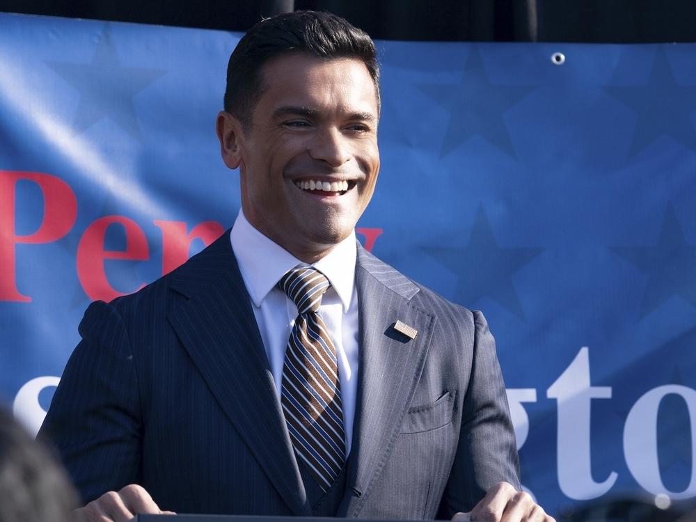 Mark Consuelos plays a presidential candidate on <em>The Girls on the Bus.</em>