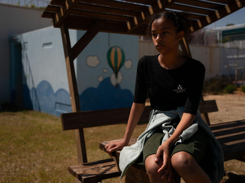 Oriya Dahan, 11 poses for a portrait at Alon Sciences elementary school in Sderot, Israel on March 20, 2024.