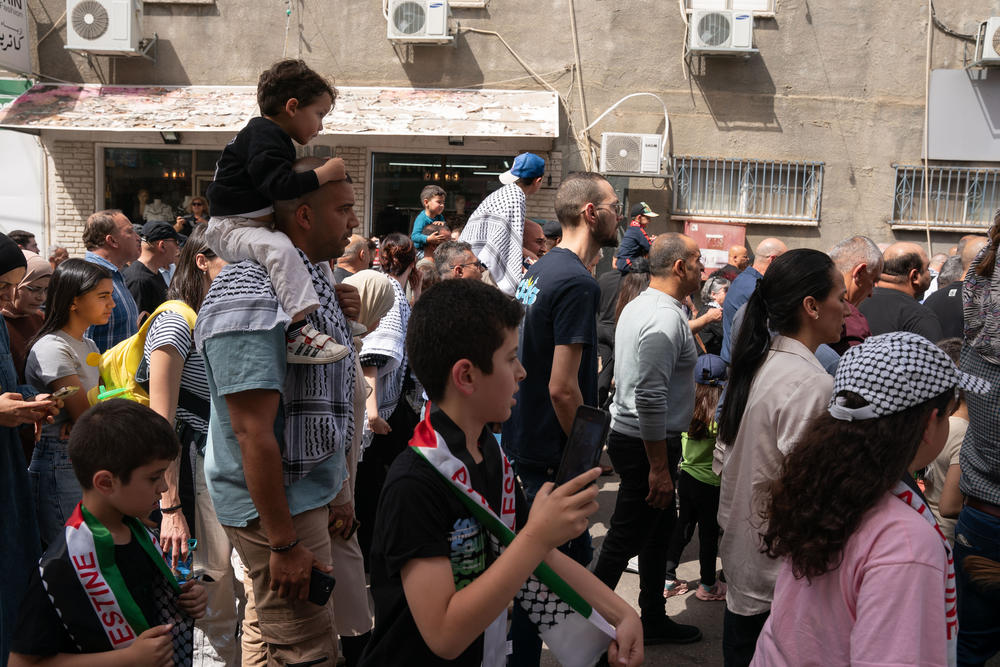 Palestinian citizens of Israel march in Deir Hanna, March 30. Legal aid groups say after the Oct. 7 attack, Israel waged an unprecedented crackdown on freedom of expression and assembly.