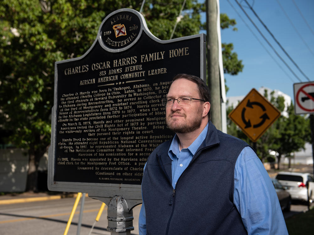 Scotty Kirkland stands in front of a new historical marker in Montgomery, where he is chairman of the Alabama Historical Association's Historical Marker Committee. The committee is trying to move on from Confederate stories through its new History Revealed program.