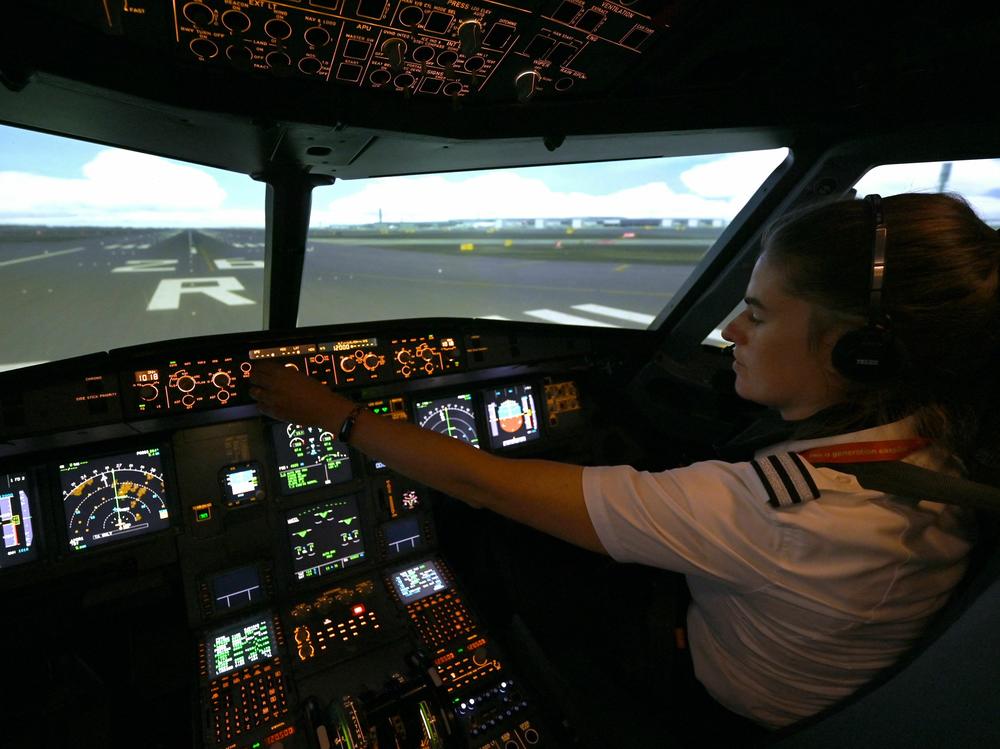 An EasyJet pilot trains in a flight simulator at the EasyJet CAE center near the Milan Malpensa airport in 2023, in Lonate Pozzolo, Italy. Pilots and crews train for things going wrong.