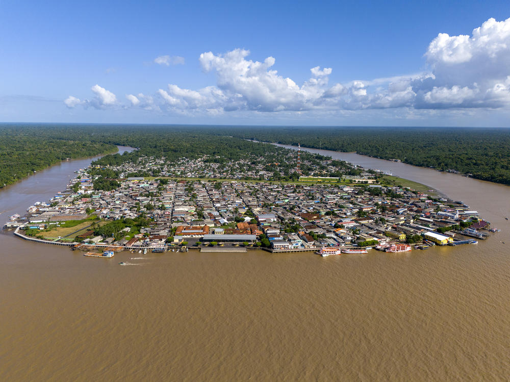 An aerial view of Afuá, a Brazilian municipality in Pará state, on the Amazon River delta. It is known as the 