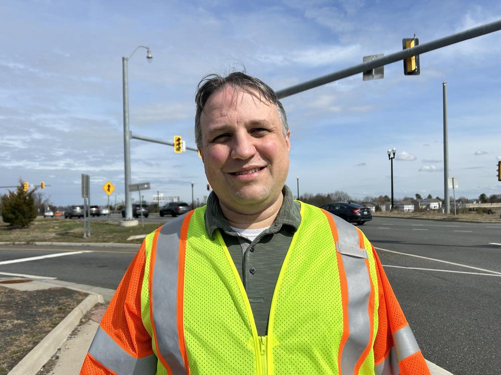 Traffic engineer Gilbert Chlewicki, the inventor the double diamond interchange, at an intersection in Haymarket, Va.