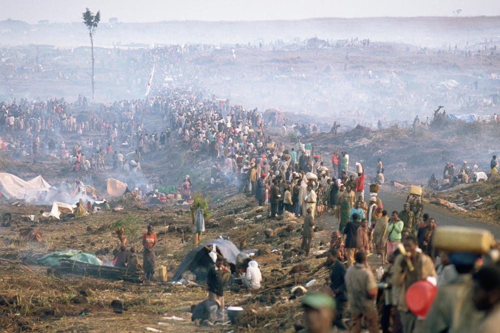 Most historians mark the start of the genocide in Rwanda with the April 6 downing of the plane of Hutu President Juvénal Habyarimana. Refugees are seen here in 1994.