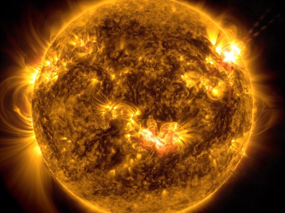 NASA's Solar Dynamics Observatory captured this image of a strong solar flare on May 8, 2024. The Wednesday solar flares kicked off the geomagnetic storm happening this weekend.