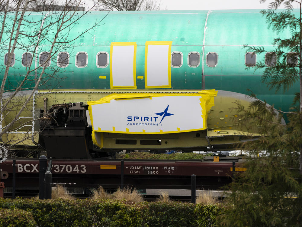 A Boeing 737 fuselage built by Spirit AeroSystems sits outside a Boeing manufacturing facility in Renton, Wash., on Feb. 5, 2024.