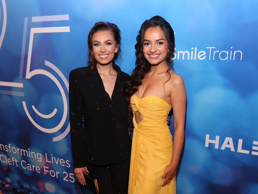 Noelia Voigt (L) and UmaSofia Srivastava (R) attend a charity event in New York City on May 8, the week that they stepped down as Miss USA and Miss Teen USA.