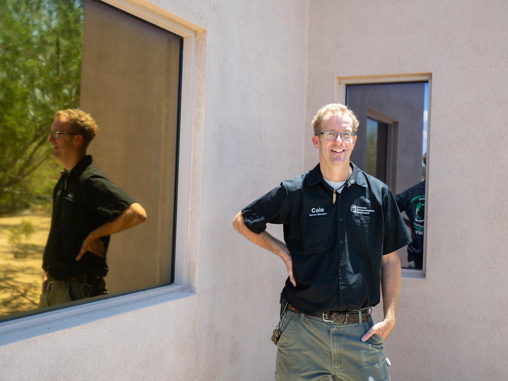 Cale Morris stands for a portrait after teaching rattlesnake class presented by the Phoenix Herpetological Society at the Florence Ely Nelson Desert Park in Scottsdale, Arizona, U.S., May 14, 2024.