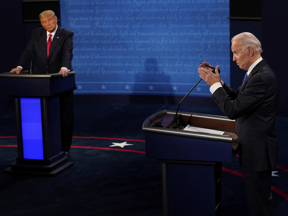 In this file photo from 2020, President Biden and then-President Donald Trump participate in the second and final presidential debate of that election.