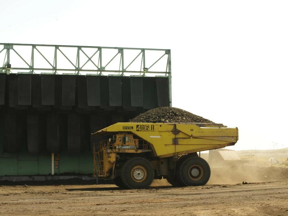 A giant truck hauls coal at a mine in the Powder River Basin in Wyoming