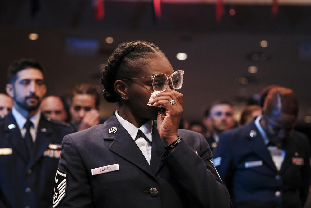 Members of the U.S. Air Force pay their final respects to Airman Roger Fortson at New Birth Missionary Baptist Church on Friday.