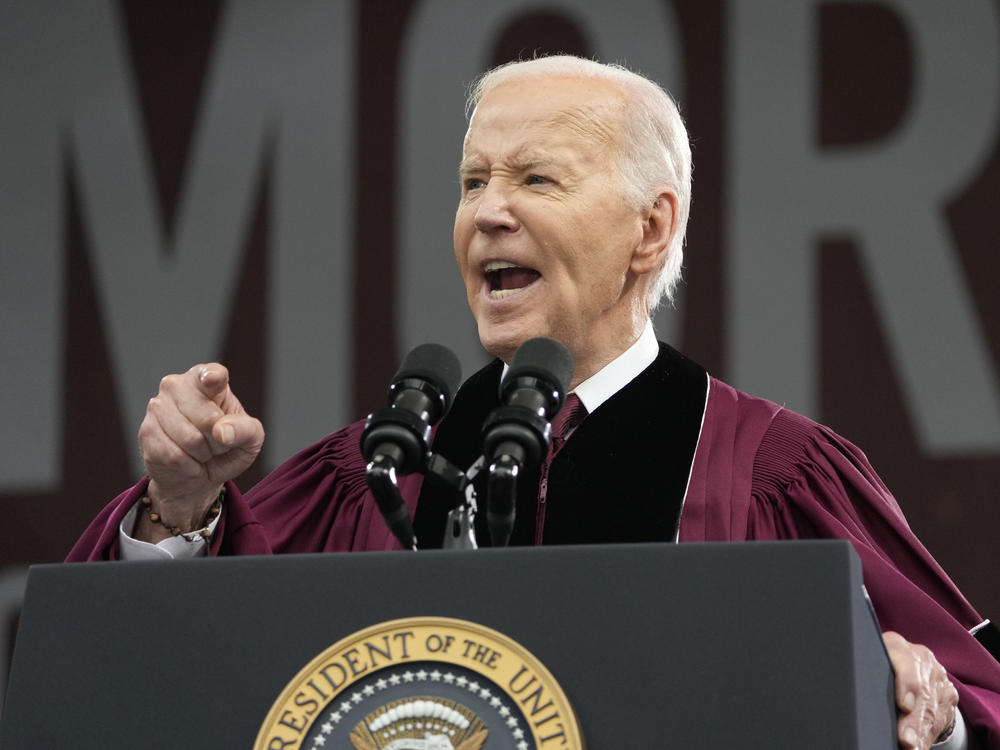 President Biden speaks to graduating students at the Morehouse College commencement Sunday in Atlanta.