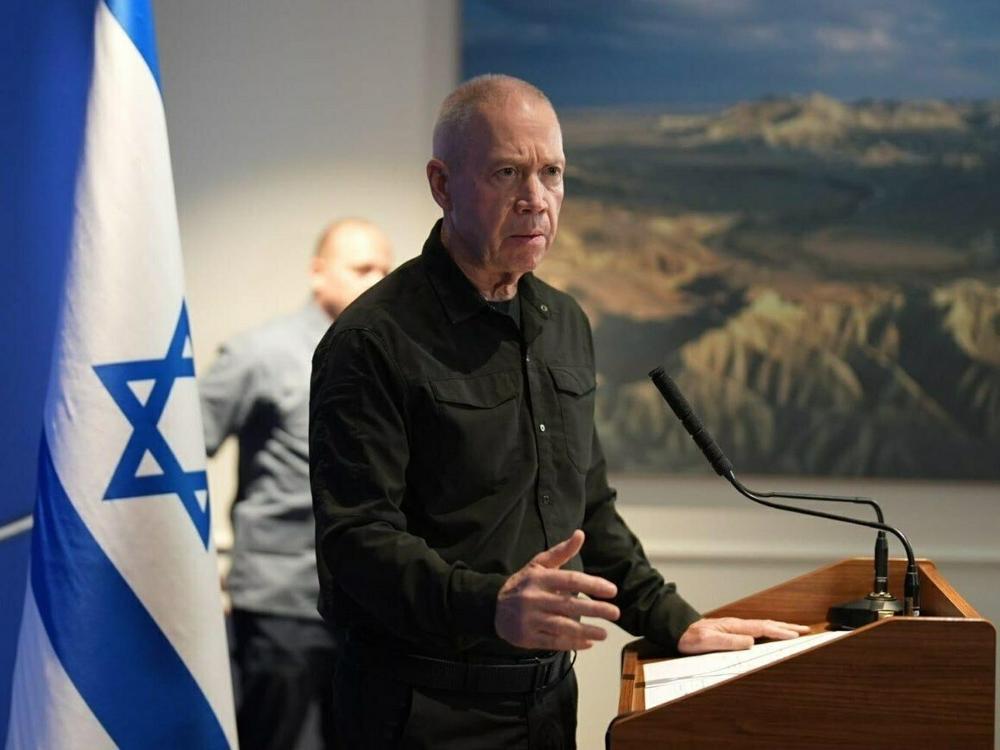 Israeli Defense Minister Yoav Gallant speaks during a press conference in Tel Aviv, Oct. 25, 2023.