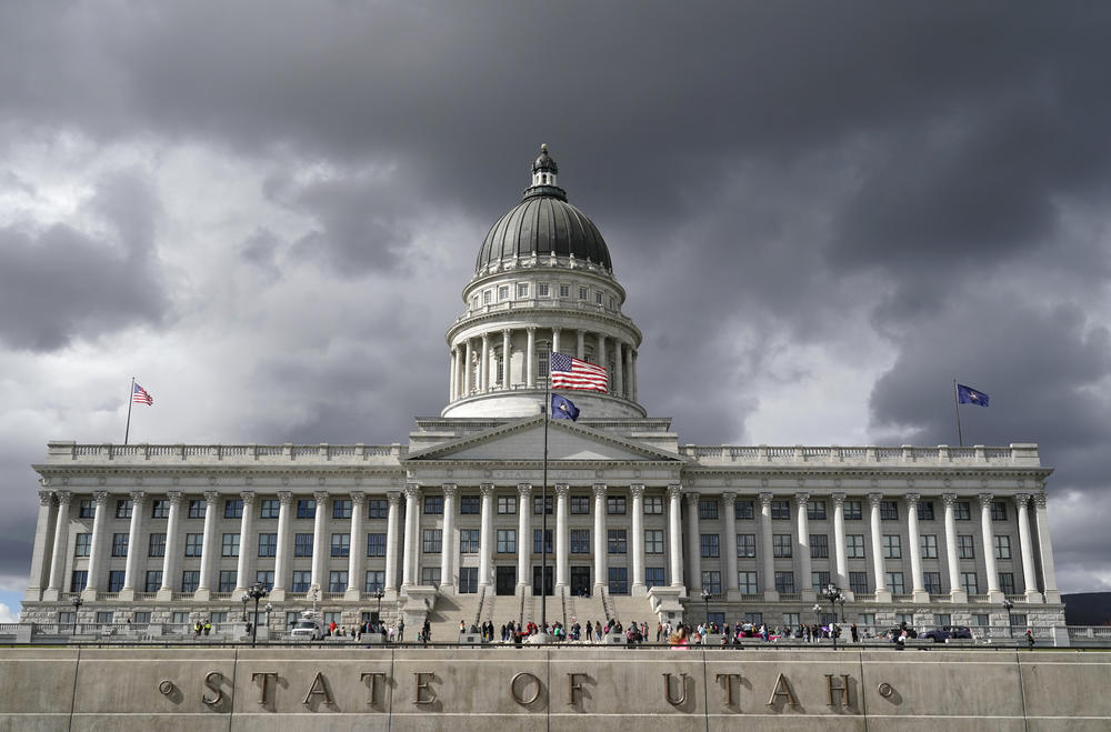 People gather at Utah's state capitol in 2022 after the leaked draft opinion by Supreme Court Justice Samuel Alito suggested that the court was poised to overturn Roe v. Wade.