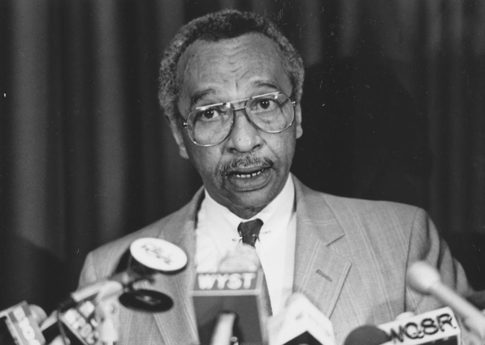 Former Maryland Democratic Congressman Parren Mitchell holds a press conference in 1986.