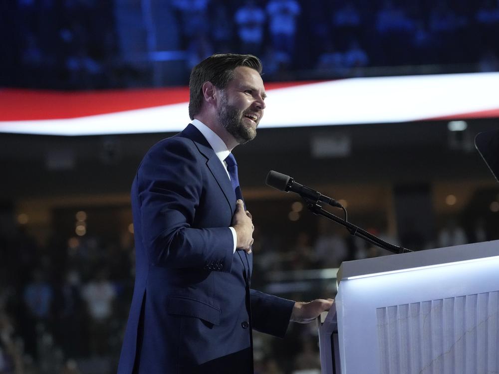 Republican vice presidential candidate J.D. Vance speaks during the Republican National Convention in Milwaukee on Wednesday. Vance spent a portion of his address speaking about the influence of his late grandmother, who he called his 