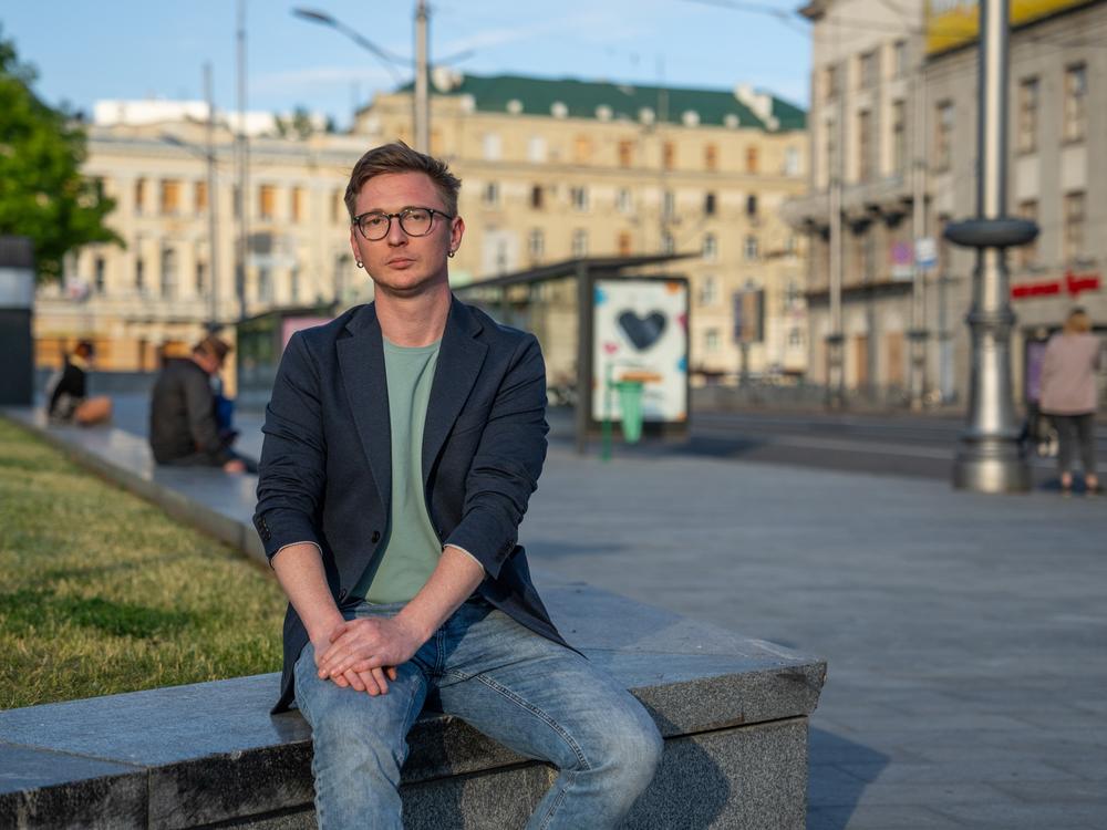 Artem Litvinets, the editor-in-chief of the Vivat publishing house, poses for a portrait in a park in Kharkiv, Ukraine, on May 26.