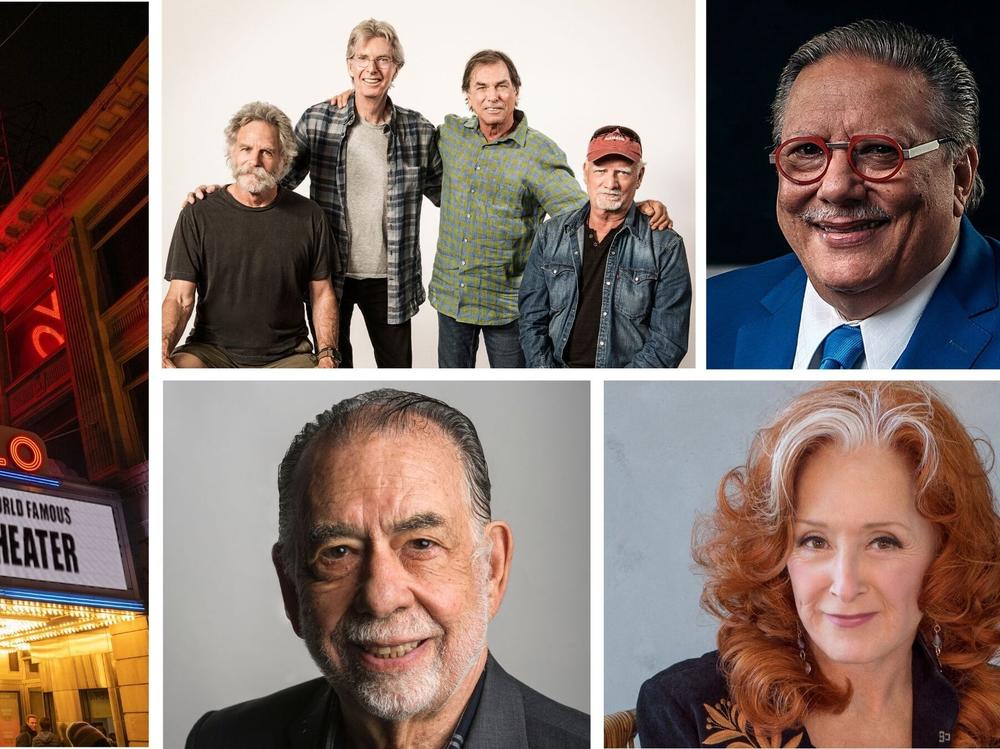 The 2024 Kennedy Center honorees (clockwise from left): the Apollo Theater; the Grateful Dead (Bob Weir, Phil Lesh, Mickey Hart and Bill Kreutzmann); jazz trumpeter, pianist and composer Arturo Sandoval; blues rock singer-songwriter and guitarist Bonnie Raitt; and director and filmmaker Francis Ford Coppola.